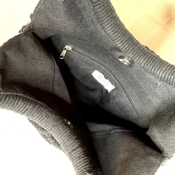 SIGRID OLSEN Macrame Bag Wood‎ Ring Handle Black Summer Beach Boho Casual - Picture 5 of 9